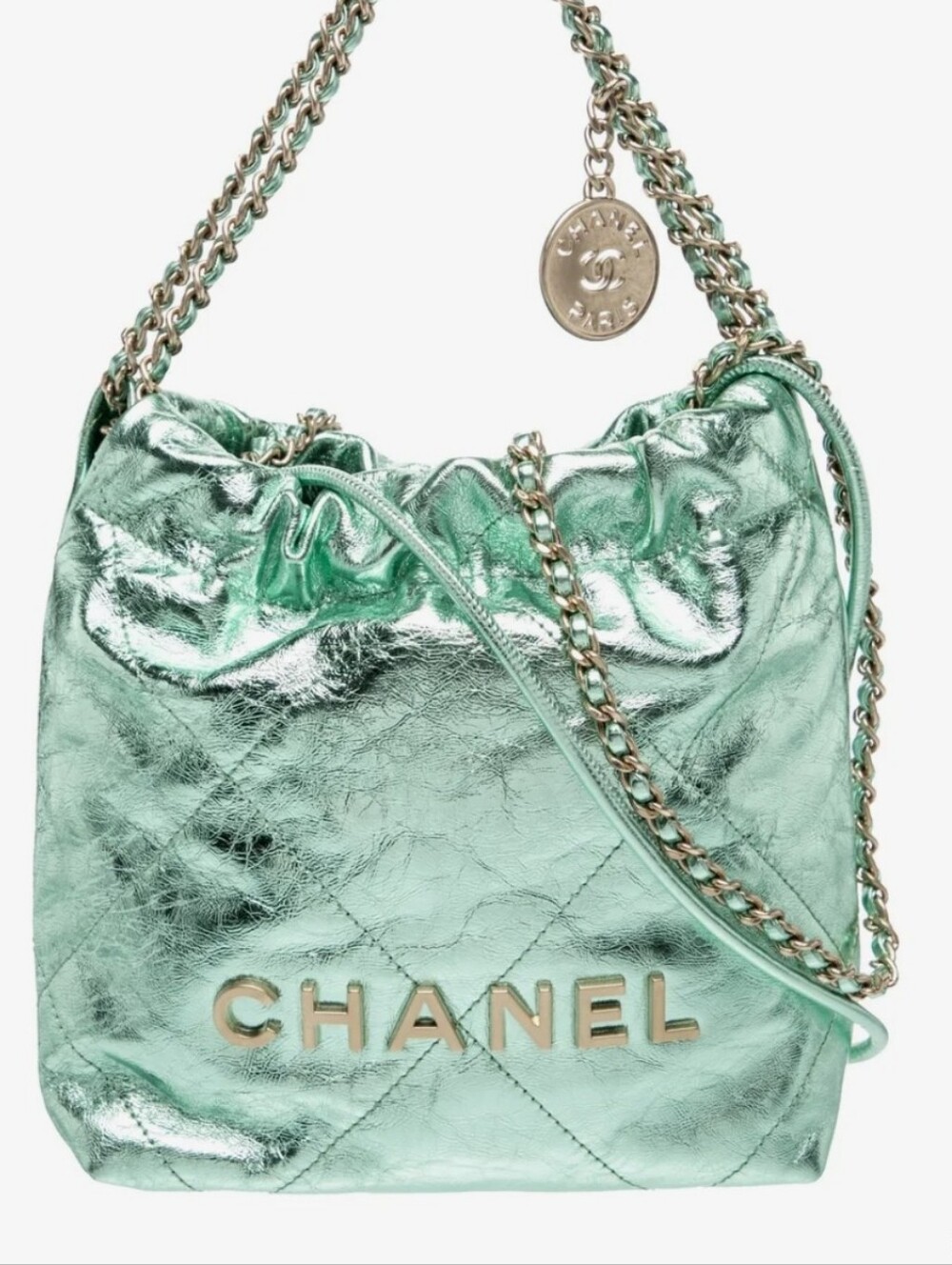 COPY CHANEL Metallic Mint Green Quilted Shoulder Bag with Chain Strap